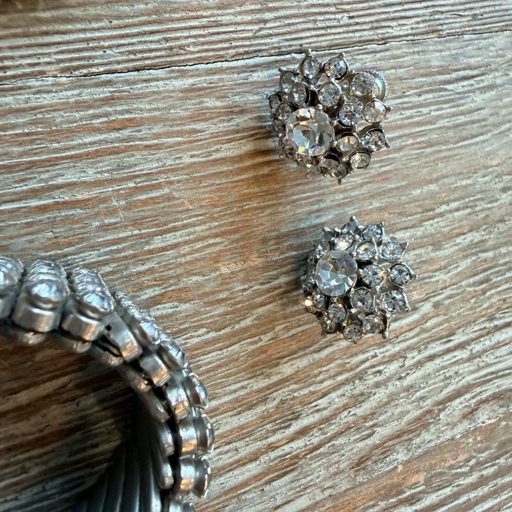 Vintage Rhinestone Jewelry Bundle Necklace, Choker, Expanding Bracelet, Earrings - Picture 8 of 15